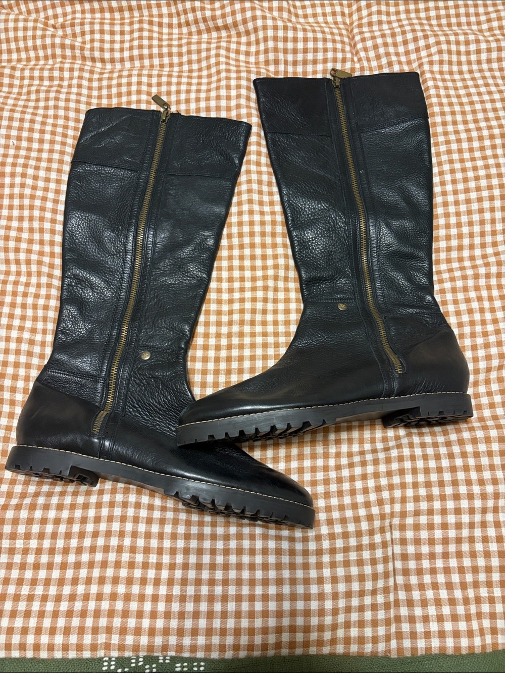 Johnston and Murphy Black Leather Knee-High Zip Riding Boots
